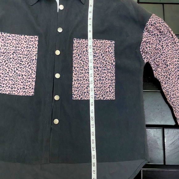 Metyou Contrast Leopard Button Down Denim Long-sleeve Boyfriend Jacket Size Med - Picture 3 of 7
